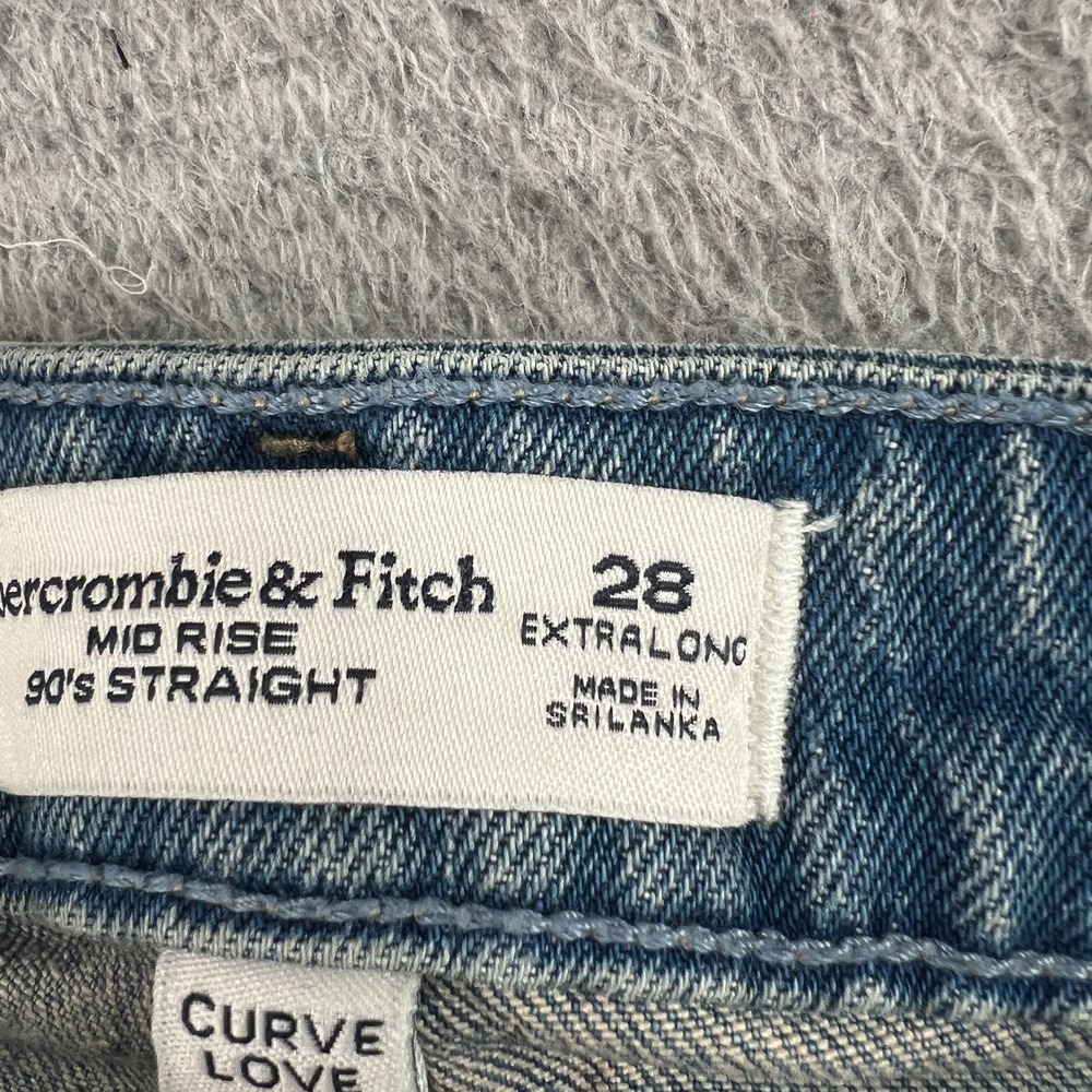 Abercrombie Fitch 90s Straight Mid Rise Jeans Womens 28 Extra Long Medium Wash - Picture 7 of 11